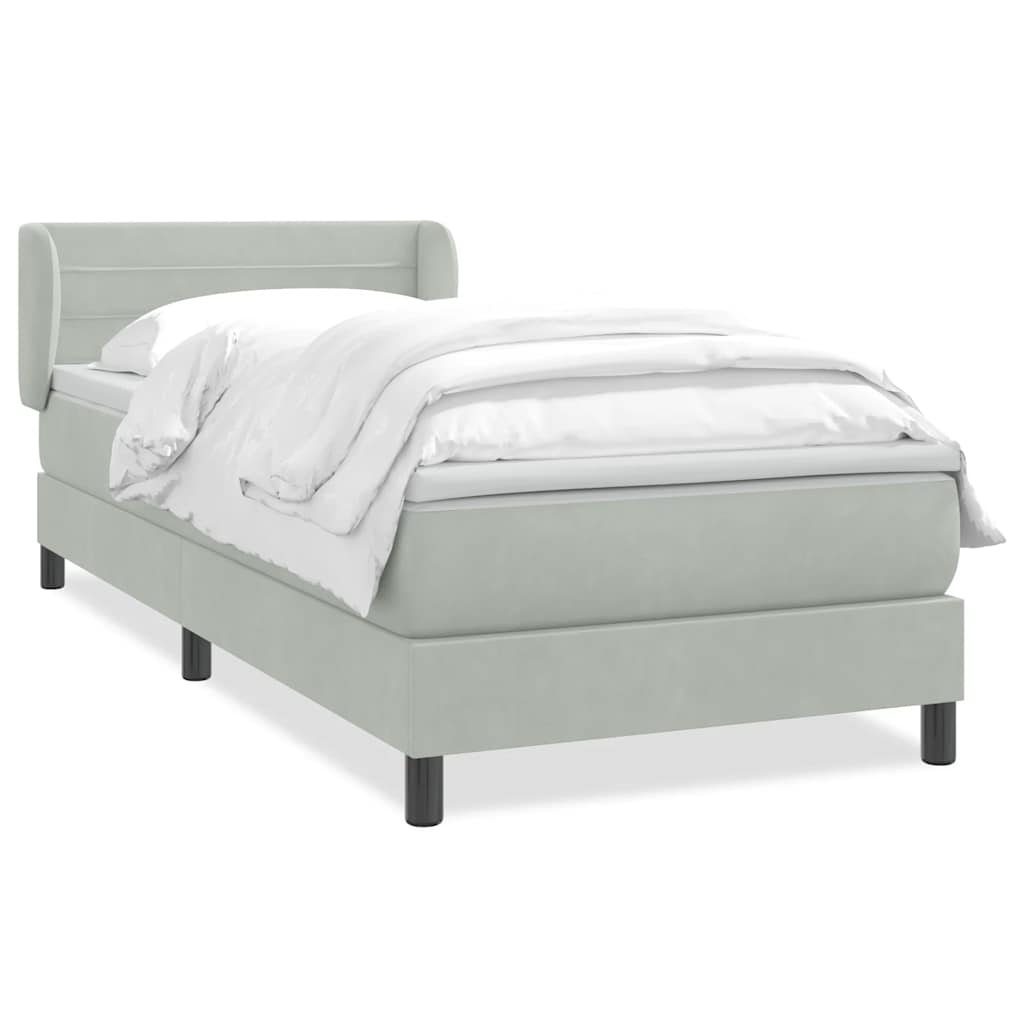Box Spring Bed with Mattress Light Gray 80 X 210 Cm Velvet