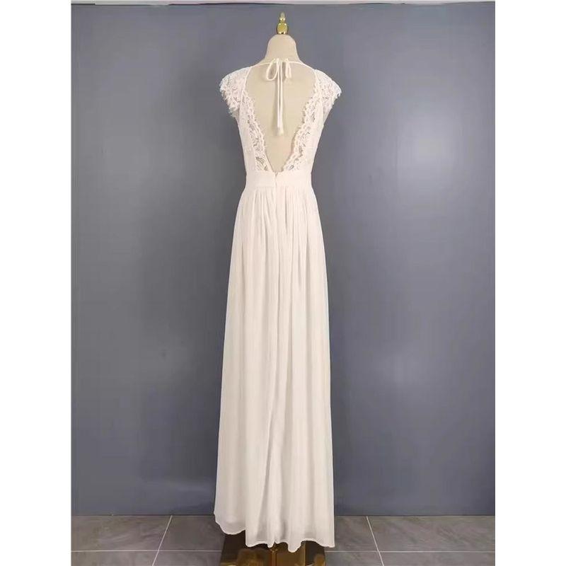 Foreign Trade Lu's Light Wedding Dress Fashion Lace Backless Slimming Lace Split Chiffon Vacation Elegant Simple Dress
