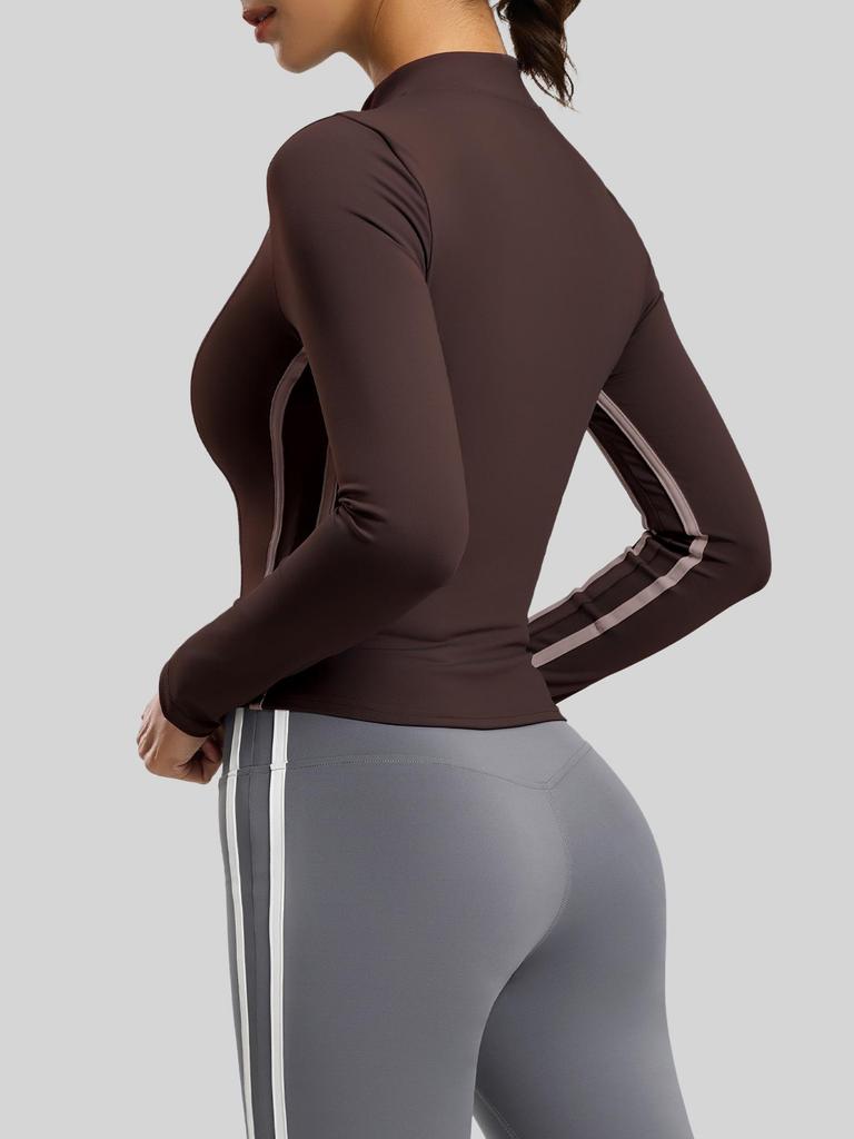 Giacca da Yoga in Velluto Spesso Juyitang - Vestibilità Aderente, Collo Alto, Manica Lunga per Fitness Autunno/Inverno