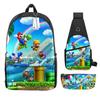 Animation Backpack, Super Mary Primary School Student Print Children'S Backpack Satchel Pencil Case Three-Piece Set