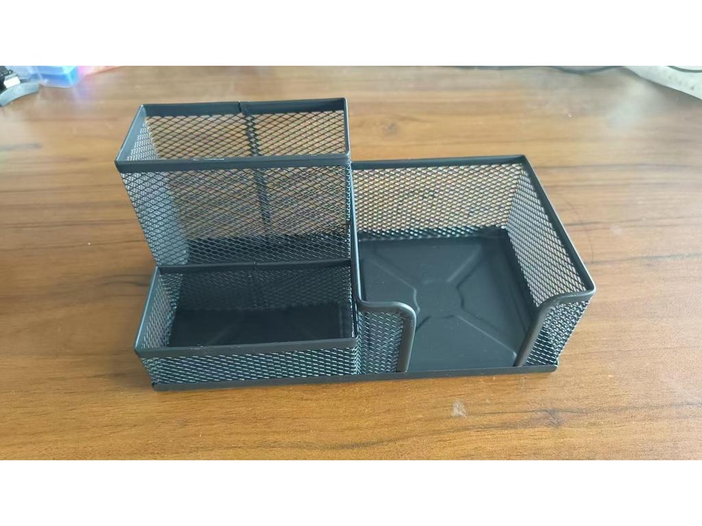 Stylish and Functional Metal Mesh Desktop Stationery Organizer with Three Compartments