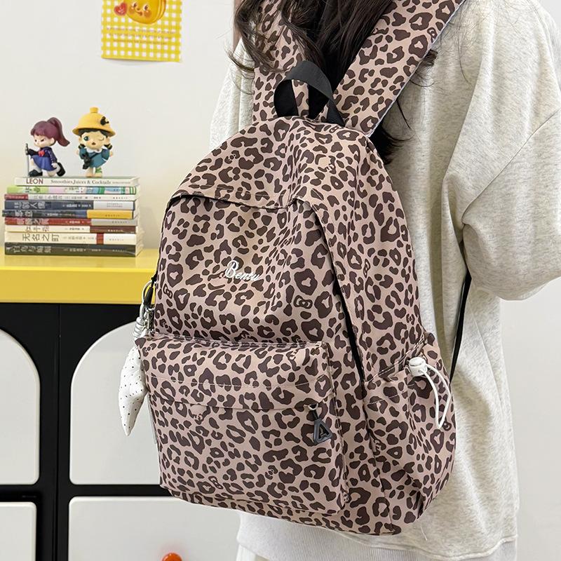 Schulrucksack Koreanischer ins neuer hochwertiger Retro frischer und süßer Leopardenmuster Rucksack Mittelschüler leichter Reiserucksack