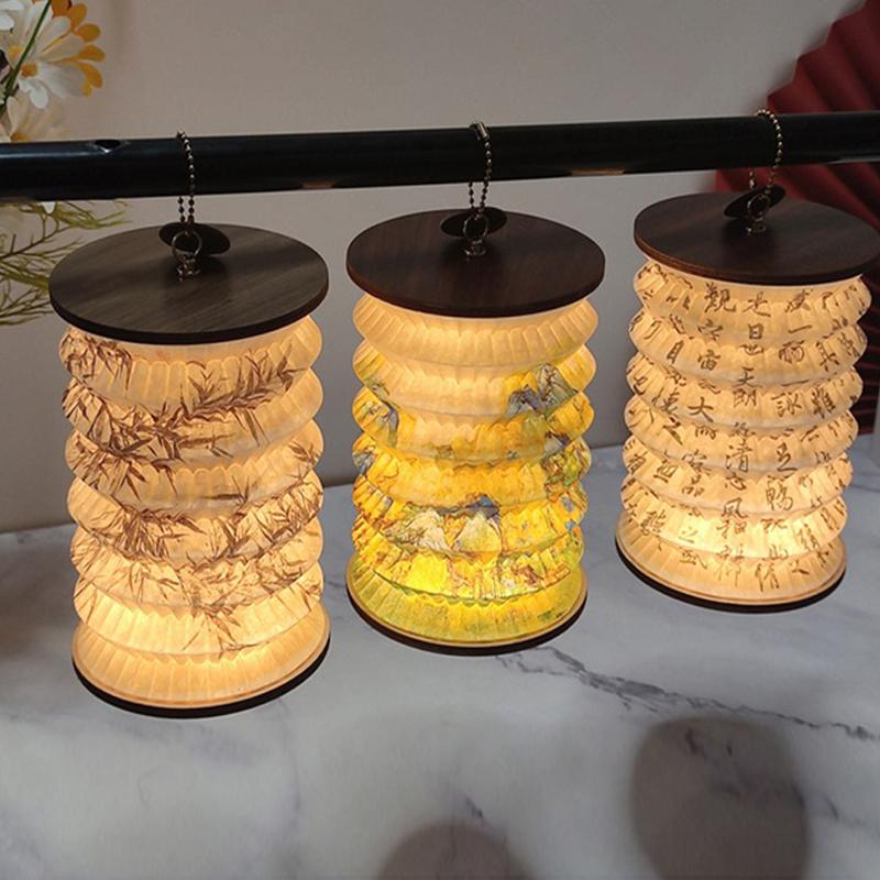 Lantern Night Light USB Portable Foldable Book Lamp Creative Gift For Bedroom Study Room Japanese-Style Decor LED Table Light