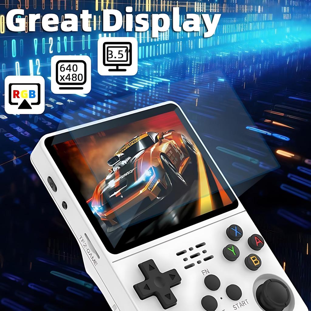 R36S Retro kapesní herní konzole s IPS 640x480 HD přenosnou kapesní videoherní konzolí pro Linux Bílý 3,5palcový displej, Systém, (64 GB)