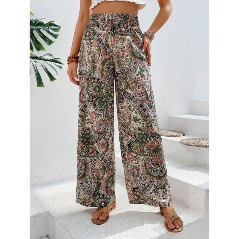 Comfortable Women's Pants Versatile Elastic Waist Wide Leg Pants Fashionable Printed Casual Pants