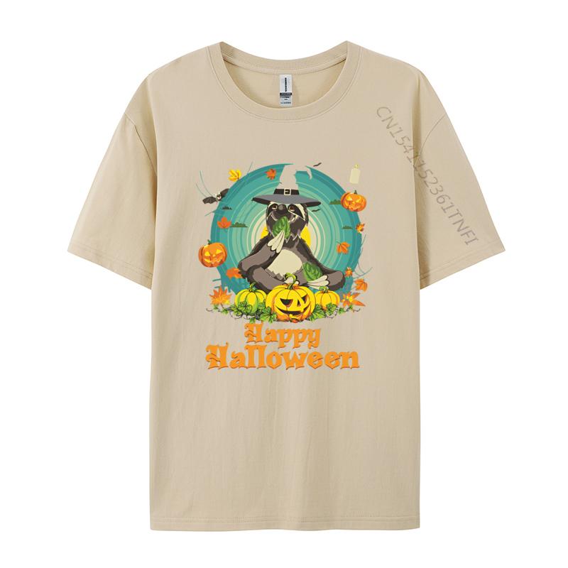 Mens Tshirts Happy Halloween Sloth Dog Pumpkin T Shirt Cotton Cool Tees For Men Loose Tops Tees
