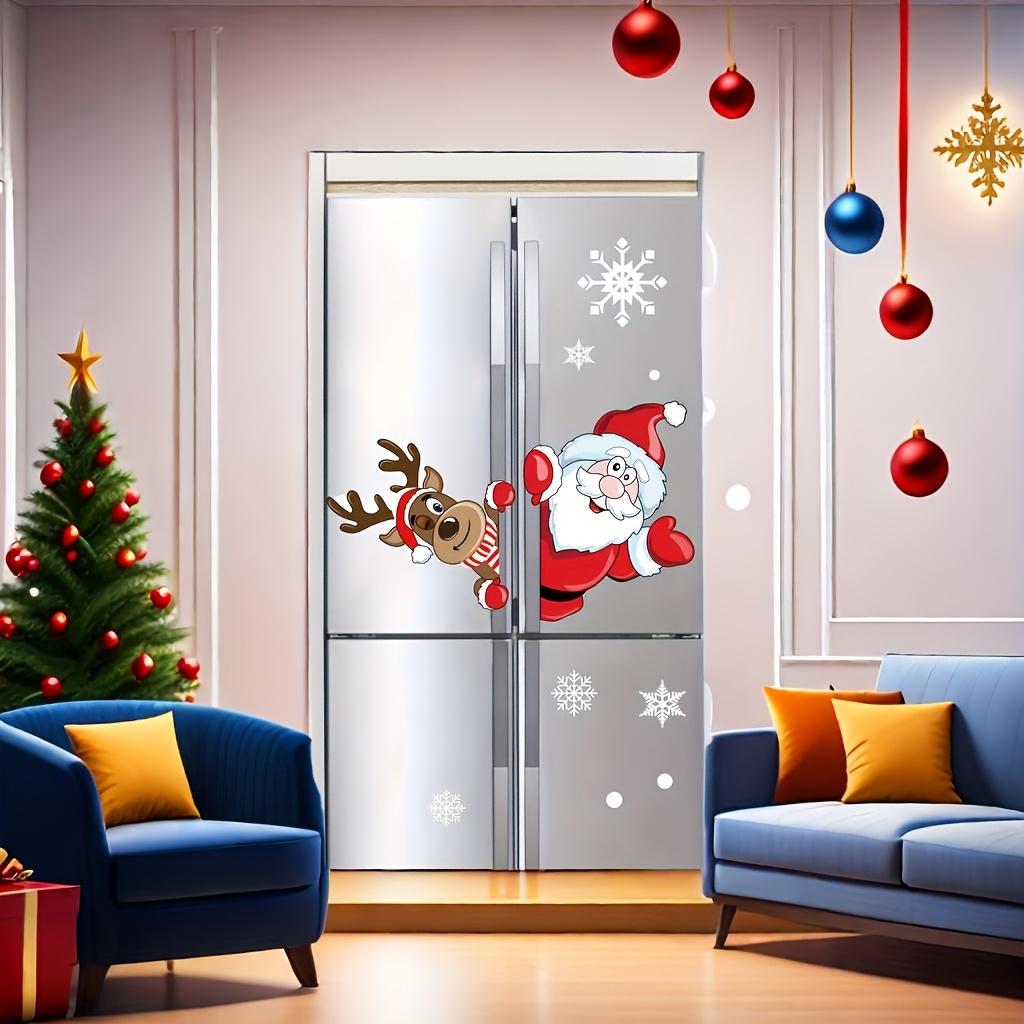 Conjunto de 2 peças de Adesivos Estáticos Autoadesivos de Natal - Papai Noel e Rena Espiando Através de Portas de Vidro, Decorações de Natal