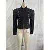 Elegant Women's Cropped Black Coats Pads Stand Collar Full Sleeve Jacket Autumn Lady Chic Commute Outwear