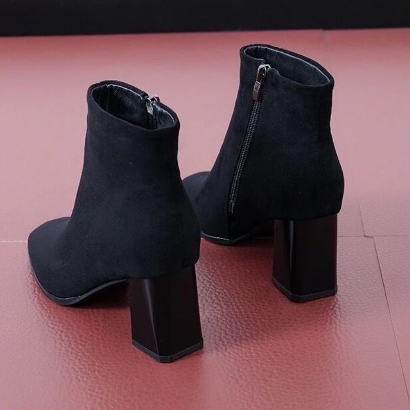 Fashion Heeled Ankle Boots for Women Autumn Winter Fleece-Lined Booties Trend 2025 Black Woman Short Shoes on Offer Large Size Warm Boot