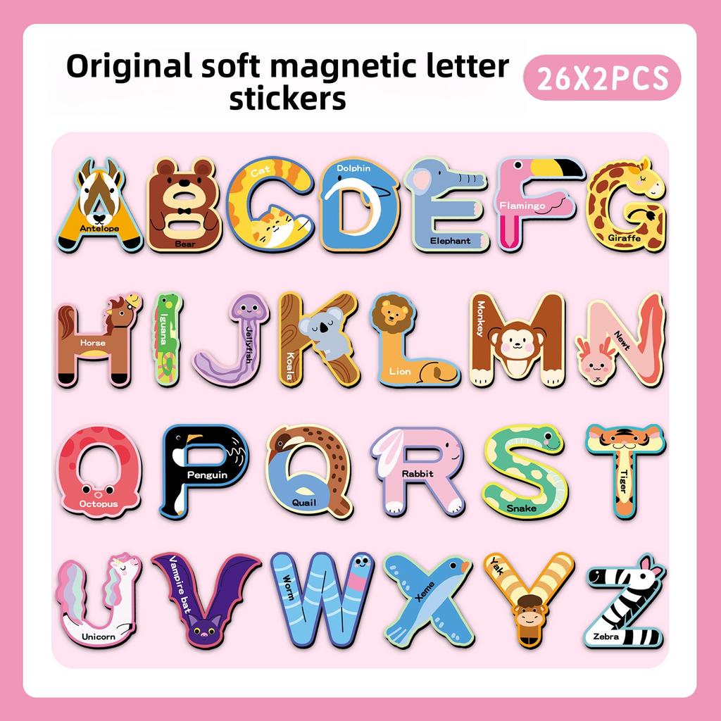 52 Original Letters Cartoon Cute Animals Children's Early Education Educational Toys Soft Magnetic Stickers