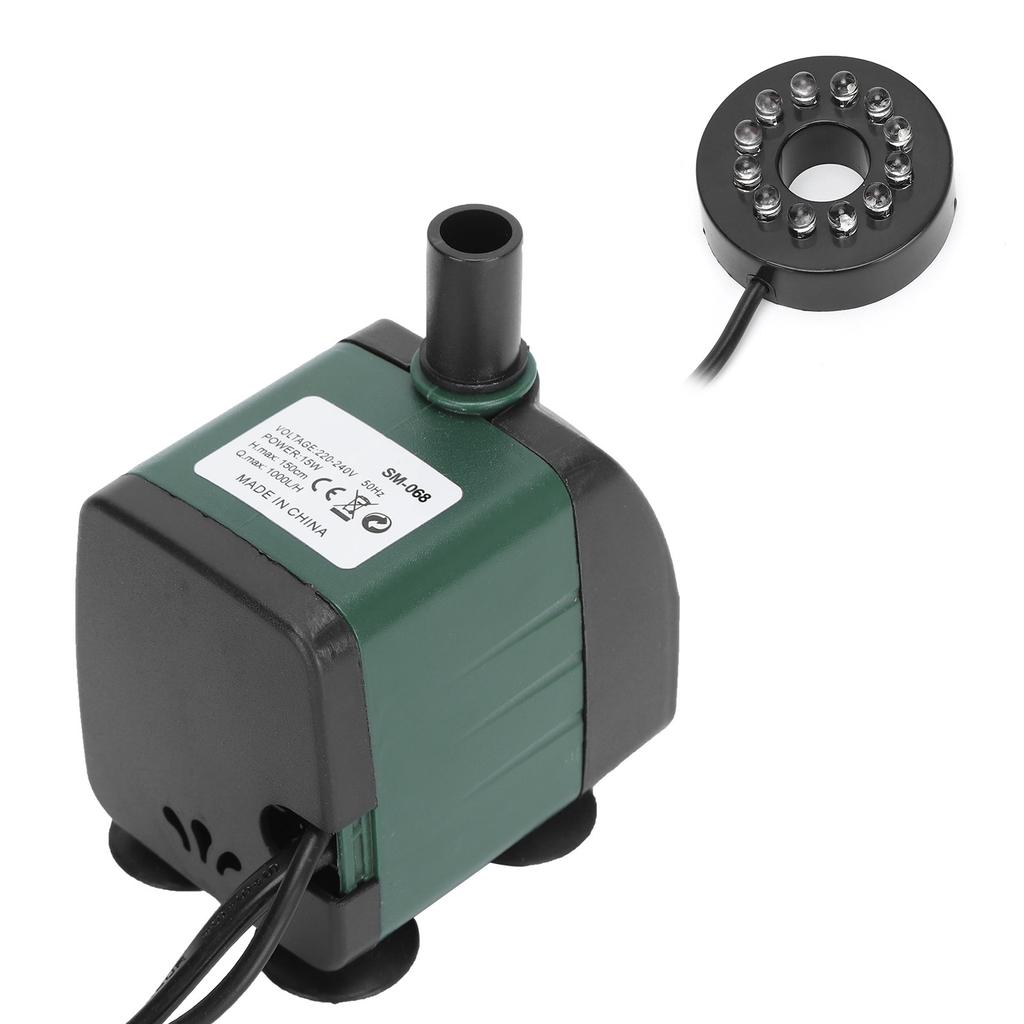 Fish Tank Submersible Water Pump with Colorful LED Light Aquarium Silent Fountain PumpGreen EU Plug