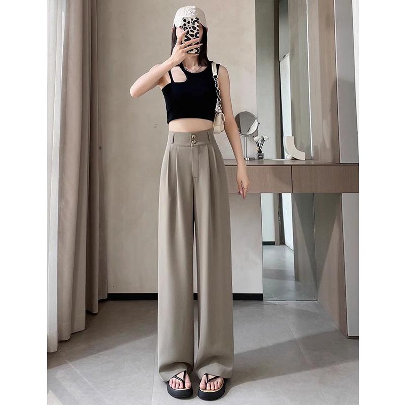 

Брюки-костюм для женщин на лето, драпирующиеся, с высокой талией, прямые, из ледяного шелка, узкие, широкие, длинные 5XL