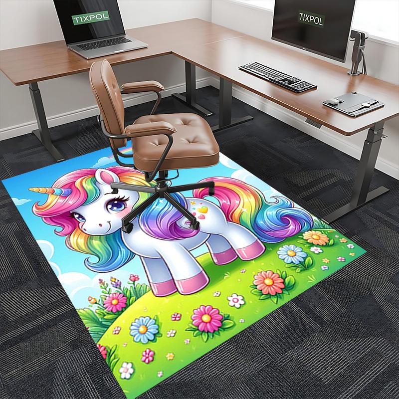 1pc Rainbow Unicorn Chair Mat - Anime Cartoon Design, Non-Slip Carpet for Office Chairs, Suitable for All Seasons and Perfect As a Gift.H061