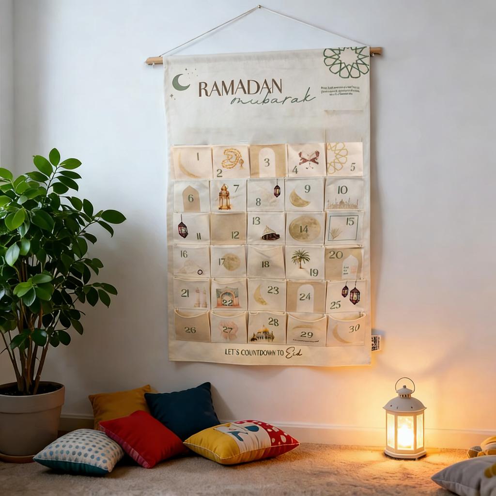 Ramadan Advent Calendar for Muslim Islamic Kid Kareem Wall Hanging Home Decoration 30 Day Countdown Calendar Eid Ornament