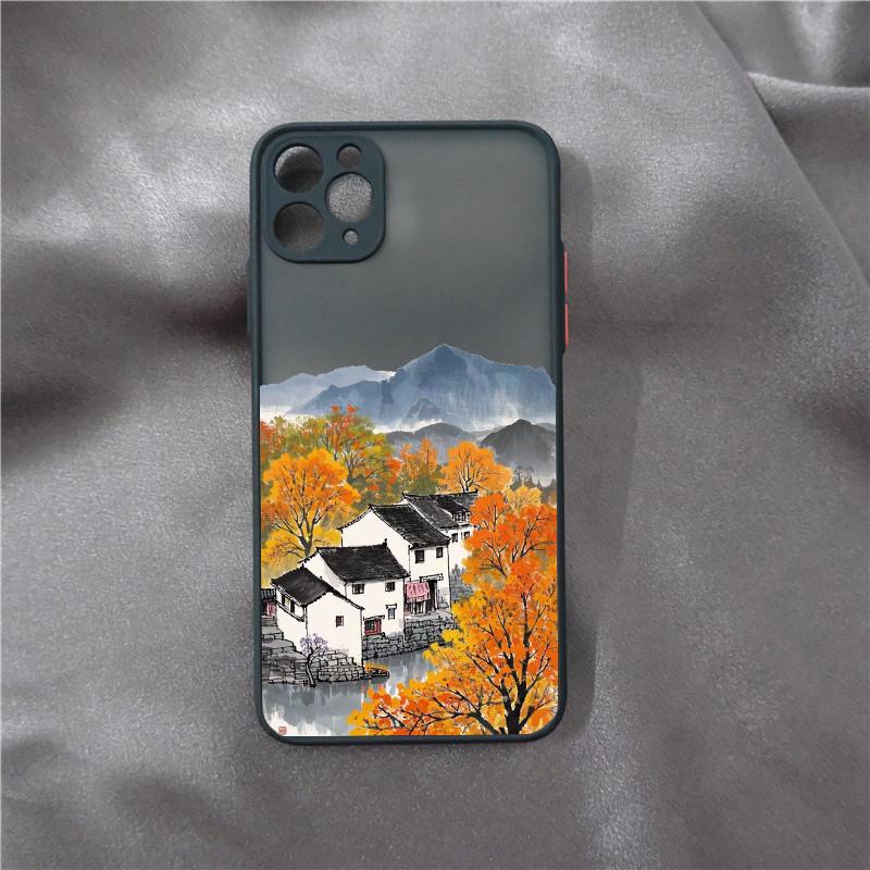 Ink Painting Autumn Scenery House Phone Case for IPhone 16 15 13 12 11 Pro Max Mini 14 Plus SE20 X XS XR Shockproof Hard Covers