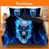 Hochwertiges 3D Blaues Feuer Totenkopf Bettbezug Kissenbezüge Deckenbezug Bettwäsche Set Für Alle Größen