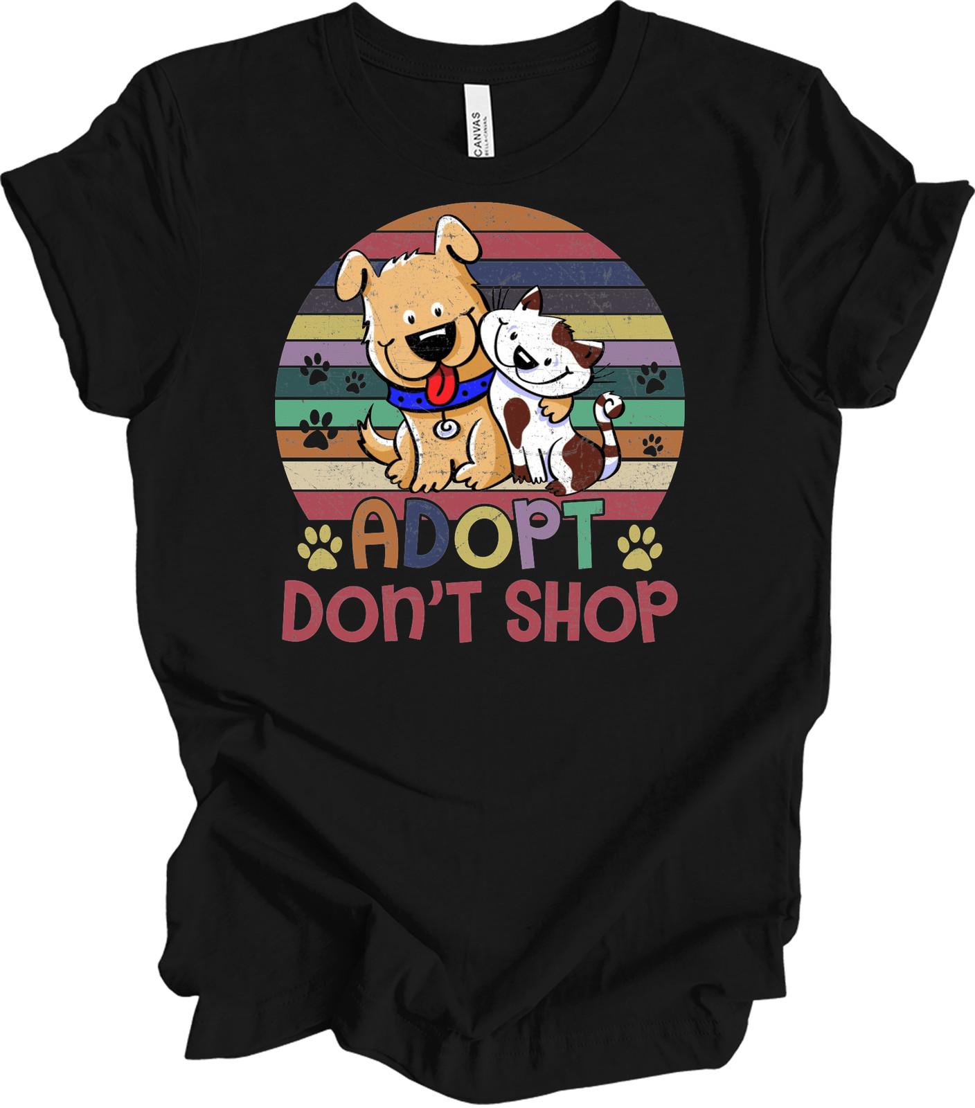 Adopt Don t Shop T-Shirt - Cute Dog & Cat Adoption Tee L