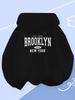 Felpa Bambino Vintage Brooklyn New York Autunno Inverno Spessa Fodera in Pile Stampa Grafica con Lettere Calda Casual Pullover