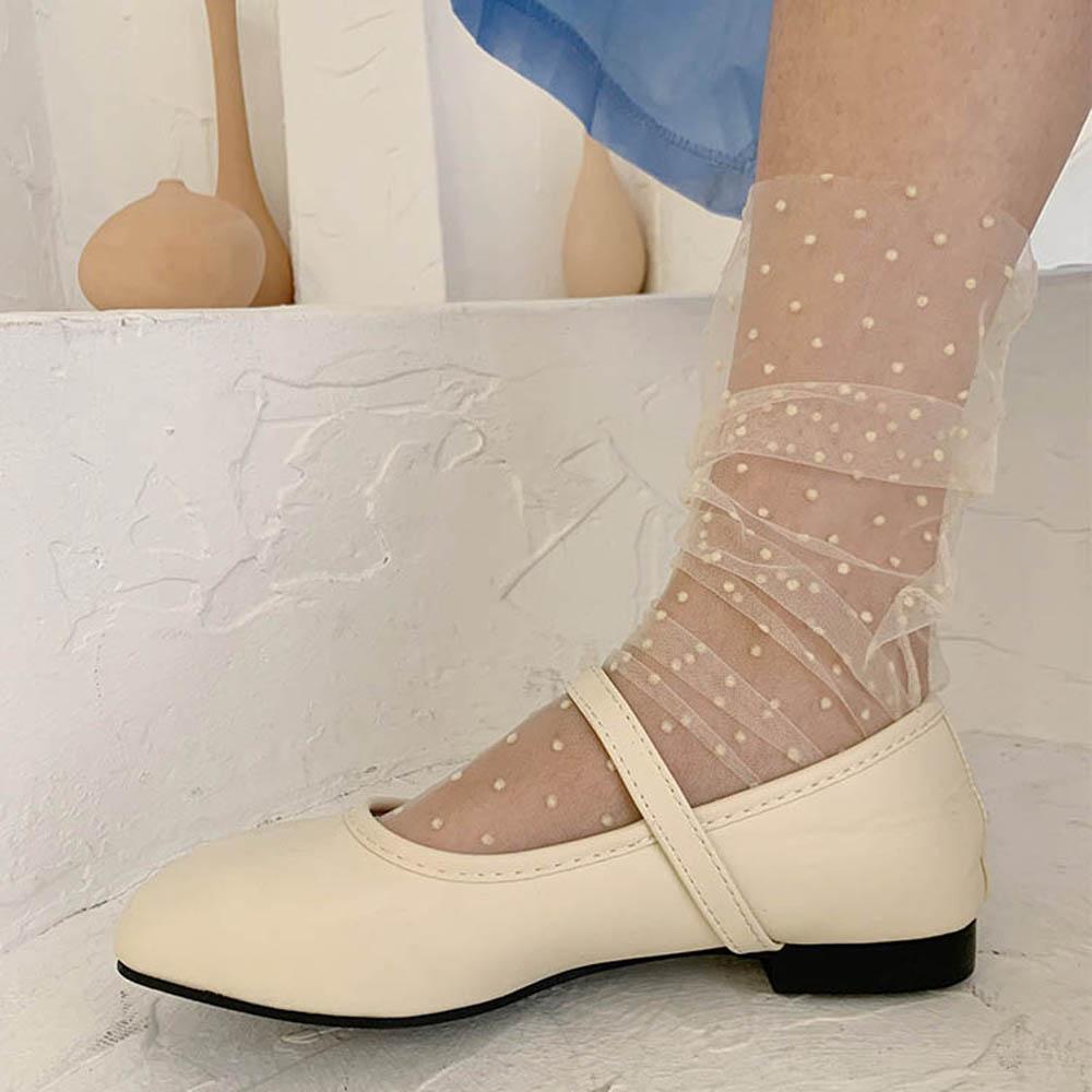 Průhledné šifonové puntíkované módní ponožky, tylové ponožky, síťované punčochy, nylon