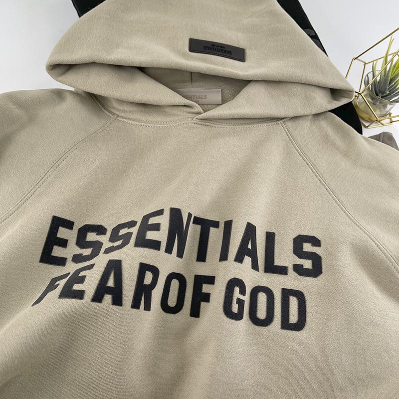 Double-Line Flocking Essentials High Street Letter Hoodie - Casual Loose Fit for Men & Couples