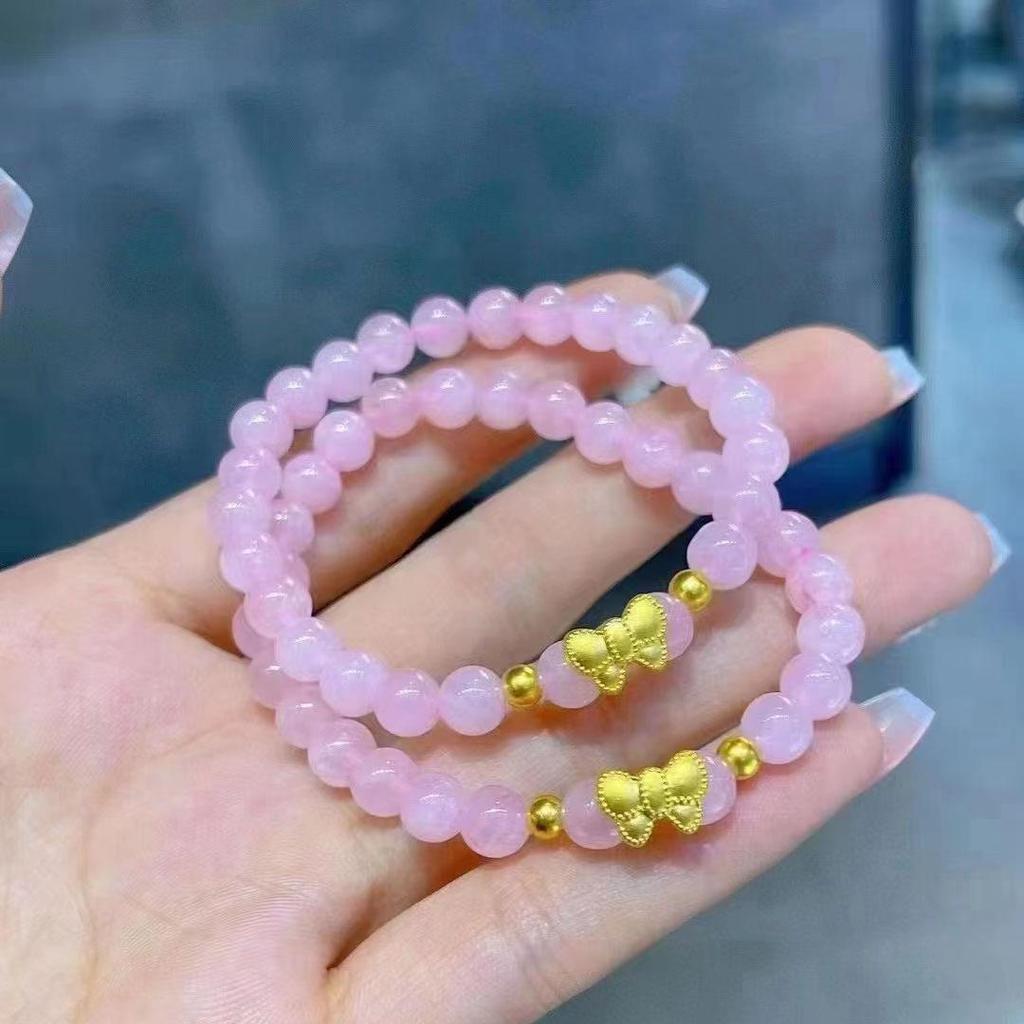 Pink Crystal Cat's Eye Bow Beaded Bracelet – Fresh Sweet Style, Niche Design