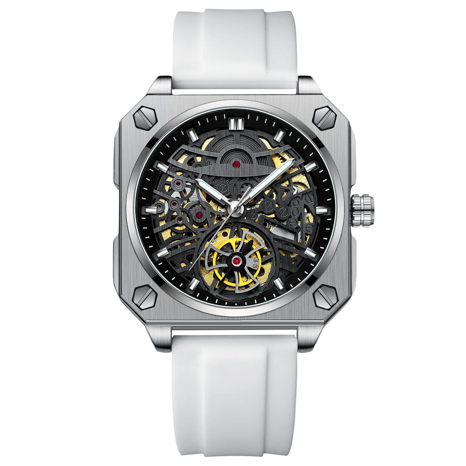 

RORIOS Автоматические механические наручные часы с люминесцентной подсветкой, водонепроницаемые, для повседневной носки, идеально подходят для работы или стильные и простые, идеально подходят для Рождества, мужские, черные