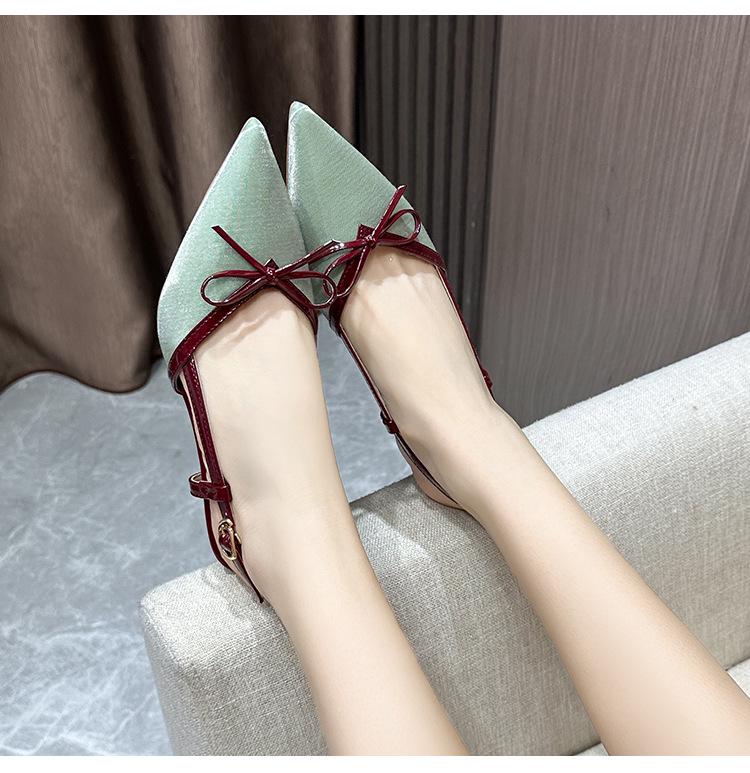Fuxing - Tacones altos de aguja con punta francesa y lazo para mujer: elegantes sandalias de punta cerrada para el verano