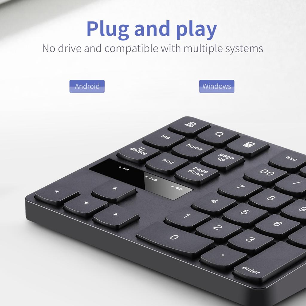 2.4G Wireless Numeric Keyboard Portable 35 Keys Financial Accounting   Keyboard Built-in Re Able Battery Black