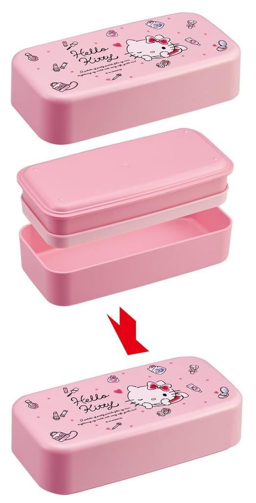 Skater Biomass Lunch Box with Large Capacity Nesting Lunch Belt Dishwasher and Microwave Made in Sanrio Hello Kitty Watercolor Cosmetics Cutlery,