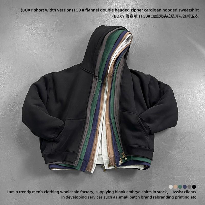 Unisex Oversized Box Fit Fleece-Lined Zip-Up Hoodie Winter Warm Cotton Sweatshirt With Patch Pockets