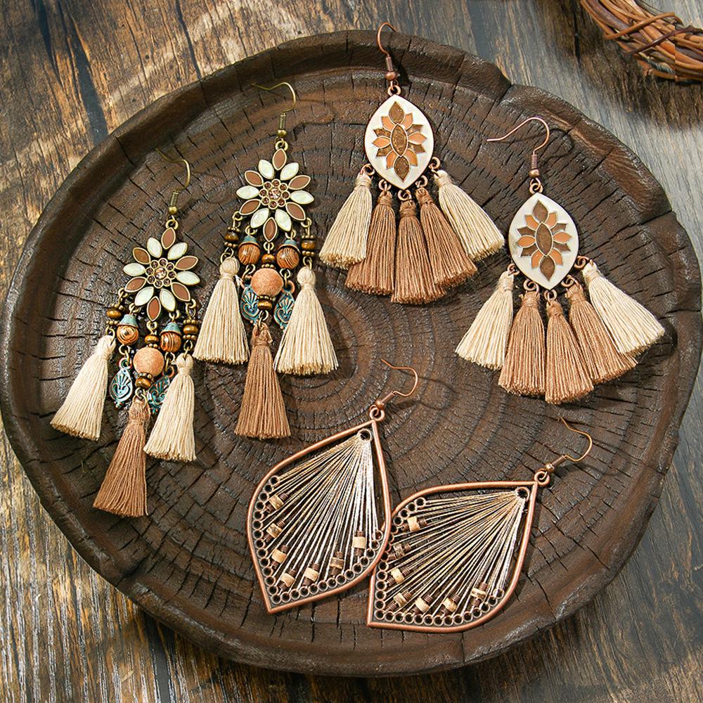 

Vintage Bohemian Handmade Woven Tassel Earrings
