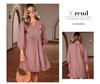 European & American Women's Pointed Collar Midi Dress: Solid Color, High Waist, 3/4 Sleeve Pullover.