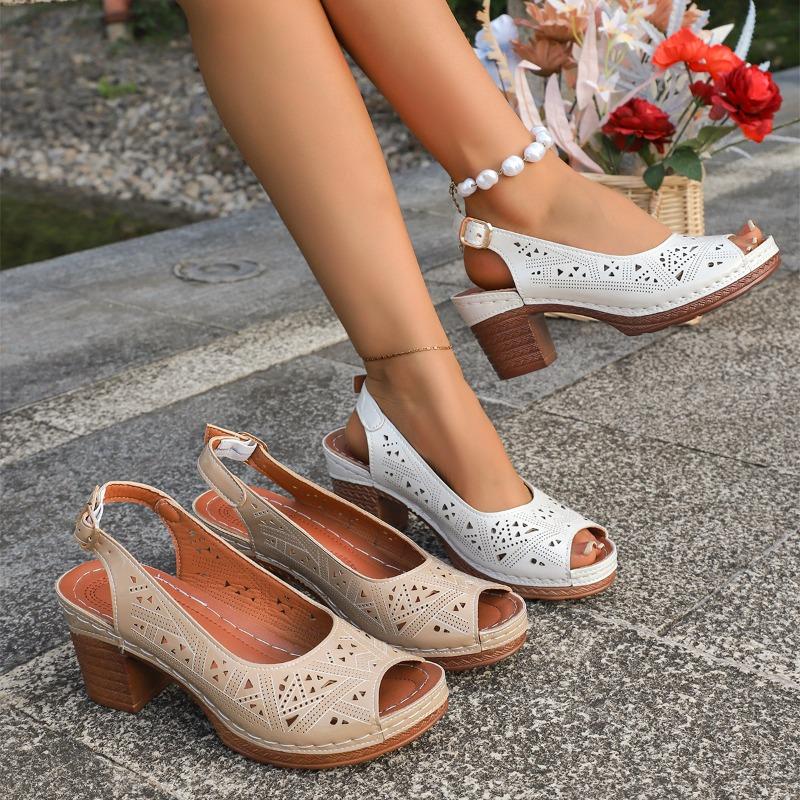Women's Summer Fashion Hollow-Out Peep Toe Strappy High Heel Sandals