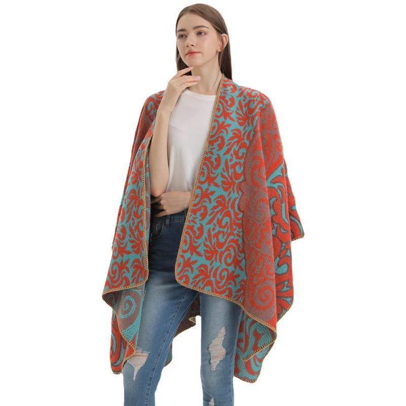 Neuer Damen-Schal-Umhang Retro Flamme Glückswolke Jacquard Warmer geteilter Schal