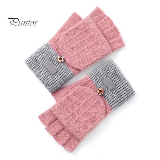 1 Paar Winterhandschuhe für Damen mit umklappbarer Abdeckung, dicke gestrickte, elastische Anti-Rutsch-Handschuhe, Kontrastfarbe, Wärmedämmung, fingerlose Handschuhe für