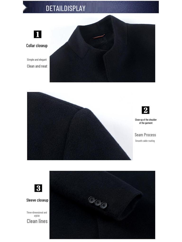 Brand Double-Sided Cashmere Men's Classic Wool Trench Coat with Down Liner