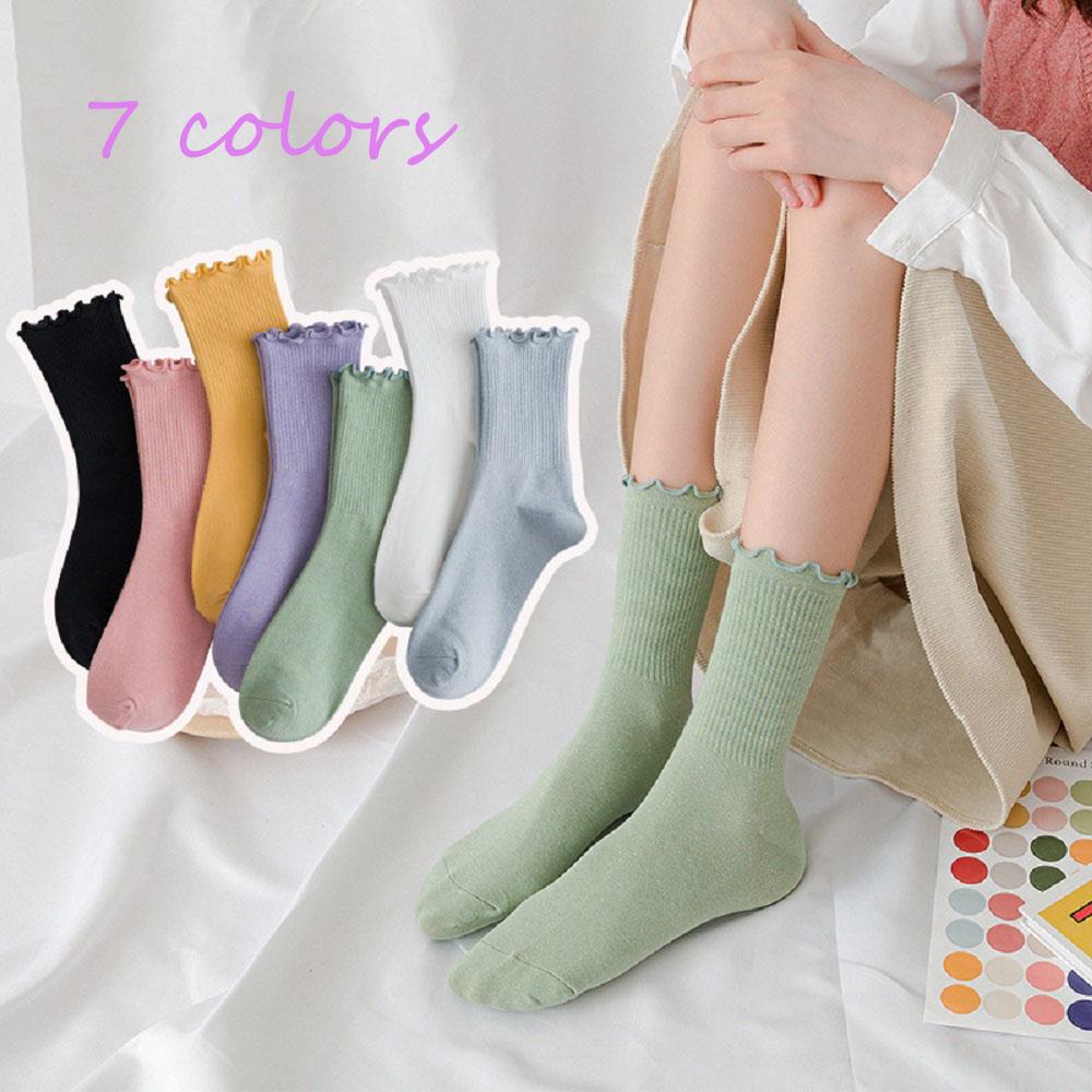 

Girls Cute Harajuku Cotton Solid Color Sports Tube Socks Hosiery Ruffles Short Socks зелёный