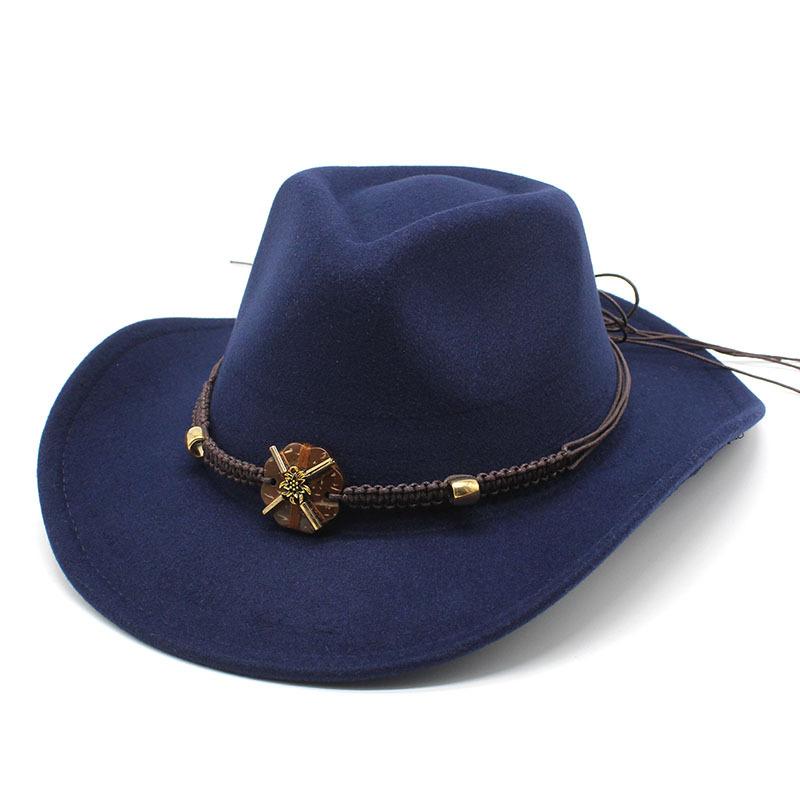Western Cowboy Hat Woolen Jazz Top Hat Men And Women'S Ethnic Style Felt Hat Big Eaves Hat