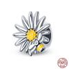 925 Sterling Copper Golden Sunflowers Heart Beads Pendant Charms Beads Fit 4MM Hole Diameter Bracelets Luxury Party DIY Zircon