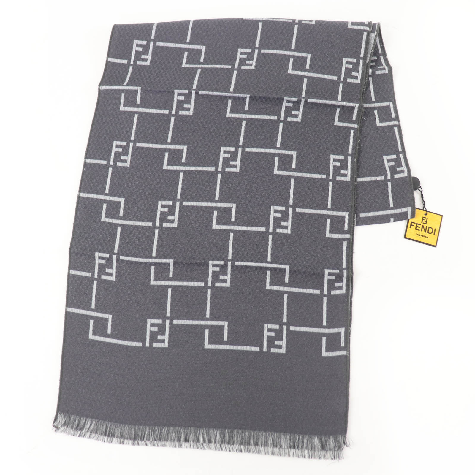 Pristine FENDI Scarf Wool and Angora Blend FFPattern Fringed Stole gray Women Used