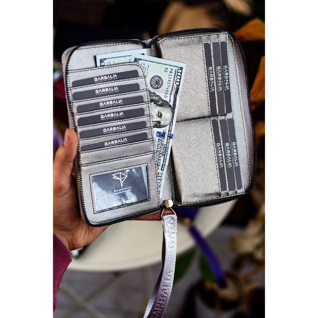 Rukojeť na zápěstí Tilburg Vzor pletení ze slámy Švestková Fialová Portfolio Peněženka s velkým množstvím držáku na karty