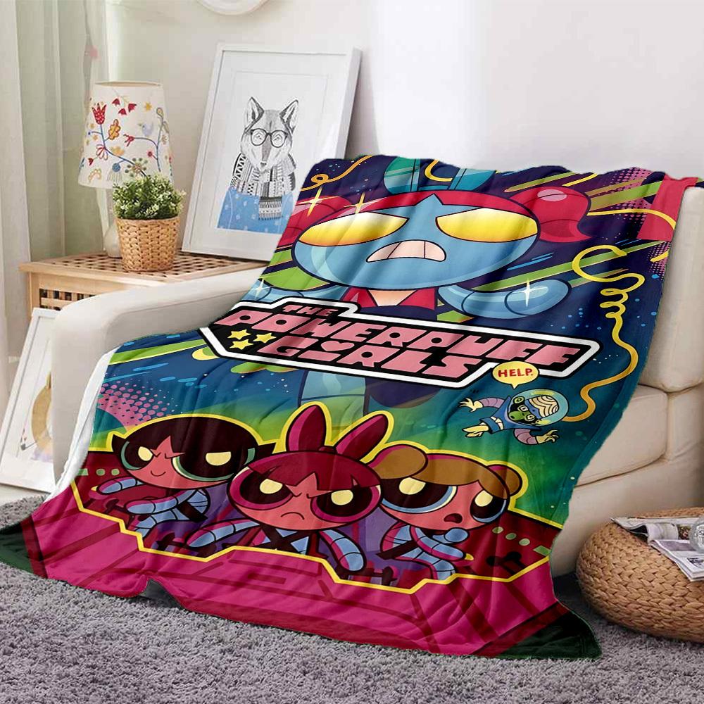 1pc Powerpuff Girls Cozy Print Blanket Lightweight Warm Flannel Throw Blanket For Sofa, Bed, Living Room