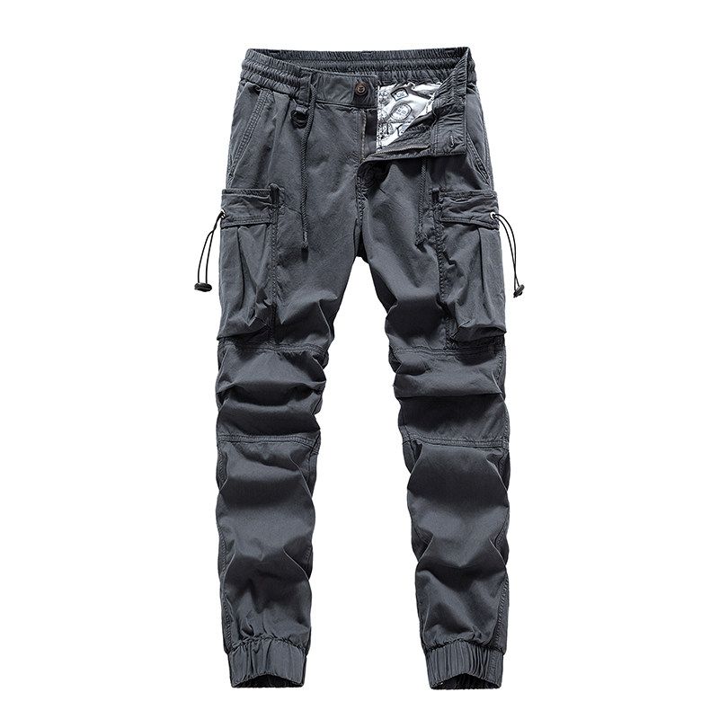 Men's Casual Pants for Spring and Autumn, American-Style Loose Cargo Pants with Multiple Pockets and Jogger Cuffs, Export Surplus with Tags Removed