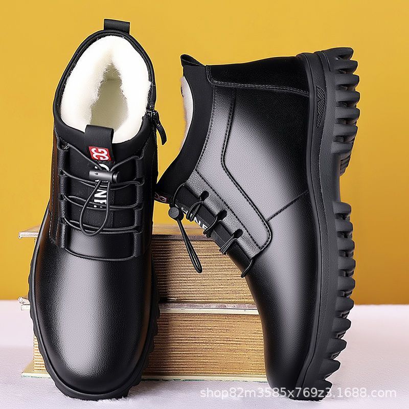 Men's Cotton Shoes Winter Velvet Thickened Warm Real Fluff Shoes Gaobang Non-slip and Deodorant Snow Boots