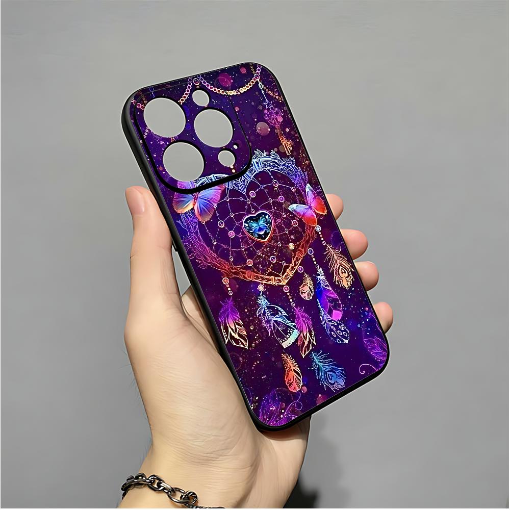 

Retro Feather Dreamcatcher Phone Case For IPhone 16,15,14,13,12,11,XS,XR,X,8,7,Pro,Max,Plus,mini Silicone Black Cover iphone15