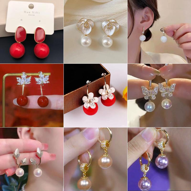 S925 Sterling Silver Pearl Stud Earrings - Light Luxury, High-End, Retro, Ins Style
