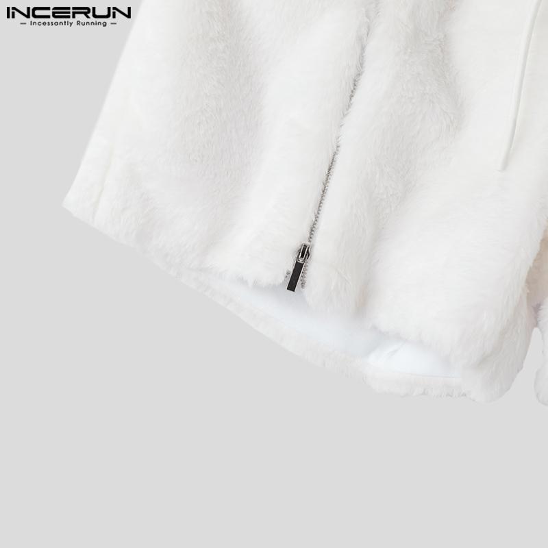 INCERUN Men Drawstring Elastic Waist Zip-up Hem Furry Mini Shorts Pants