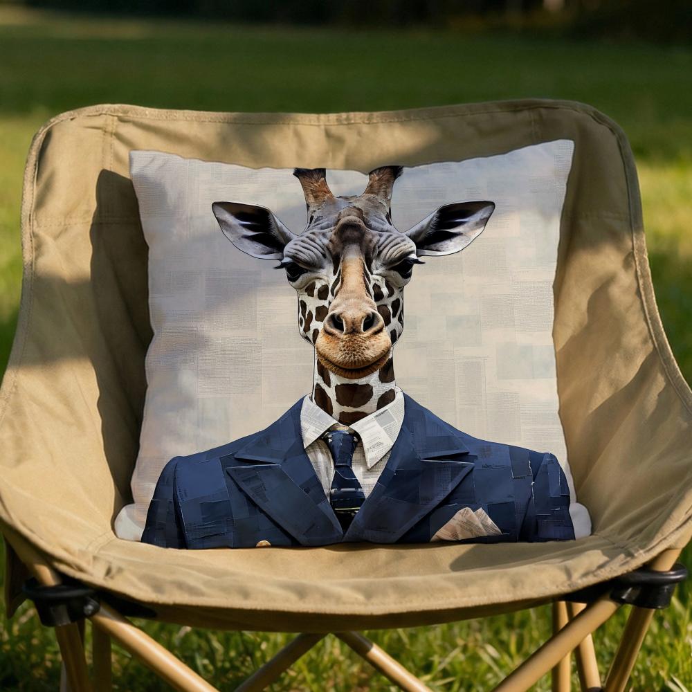 Retro Dressed Up Giraffe Cushion Cover Soft Reversible  Durable Pillow Cover  MultiScene Use for Home  Car Daily Comfort