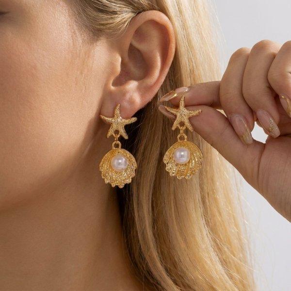 Boho Starfish Dangle Earrings for Women Gold Color Starfish Shell Metal Earring Summer Beach Party Vacation Charm Jewelry Gifts
