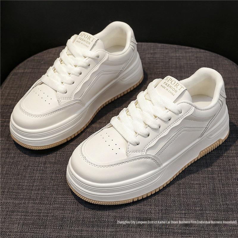Women's Trendy White Platform Sneakers - Versatile Spring/Autumn Skate Shoes, Breathable, Thick-Soled, New Hot-Selling Casual Sports Style, 2025.